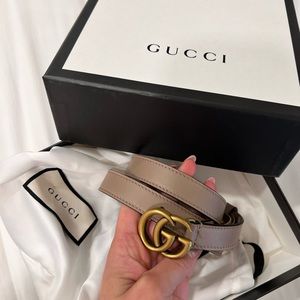 NEW GUCCI double g buckle belt 1.5cm width color beige